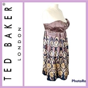 💜 Ted Baker London 100% Silk Strapless Mini Dress .